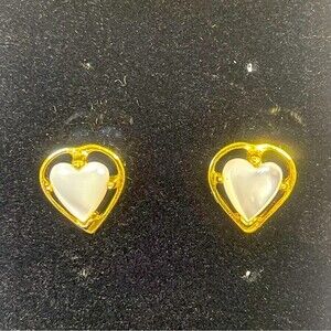 Vintage Gold w White Gemstone Stud Post Back Dainty Earrings